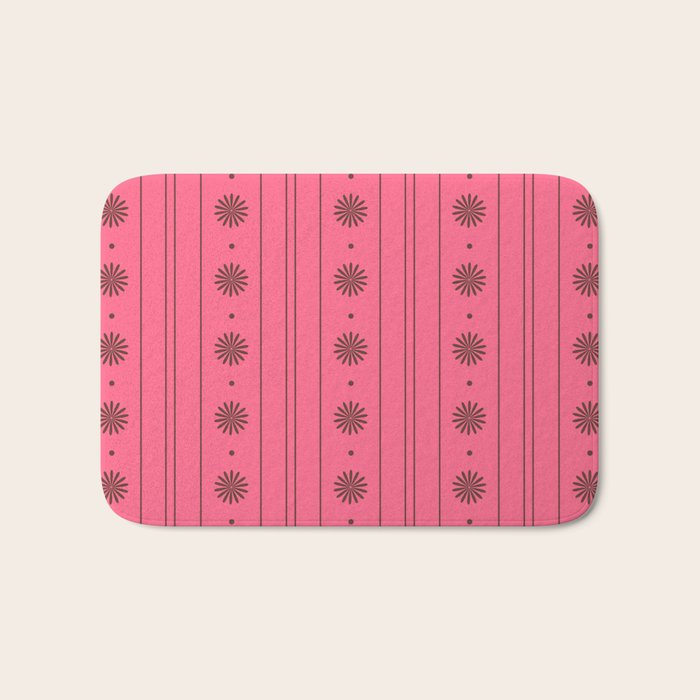 Daisy Stripes Eclectic Cottage Pattern Pink and Brown Bath Mat Gallery Image 1