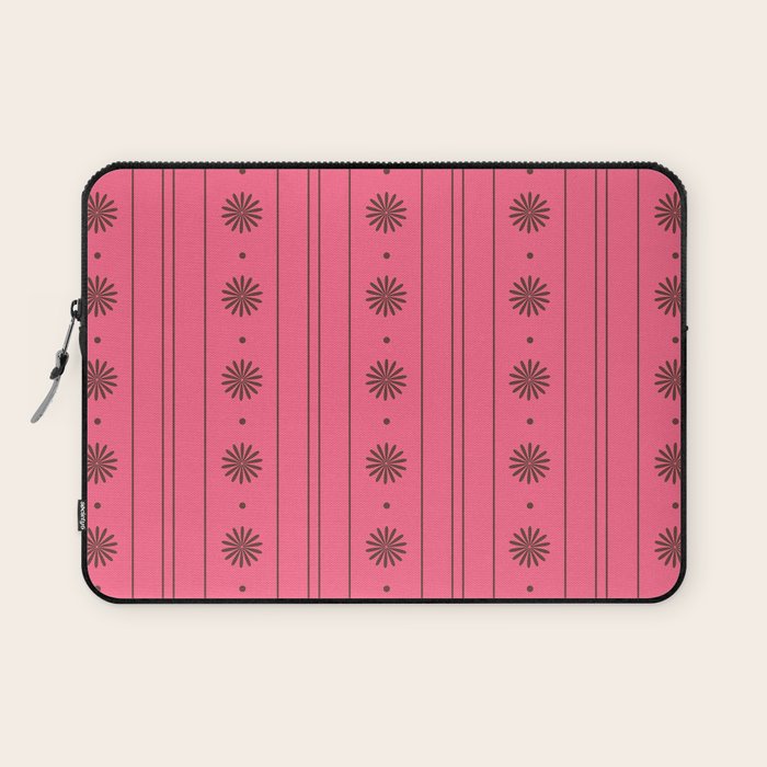 Daisy Stripes Eclectic Cottage Pattern Pink and Brown Laptop Sleeve Gallery Image 1