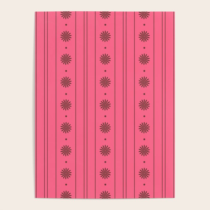 Daisy Stripes Eclectic Cottage Pattern Pink and Brown Poster Gallery Image 4