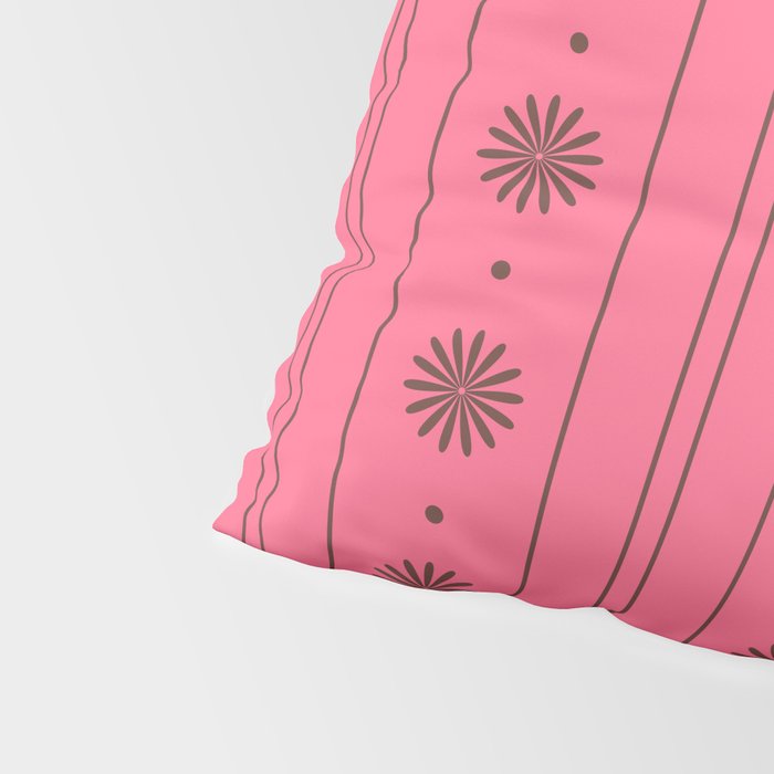 Daisy Stripes Eclectic Cottage Pattern Pink and Brown Pillow Sham Gallery Image 4