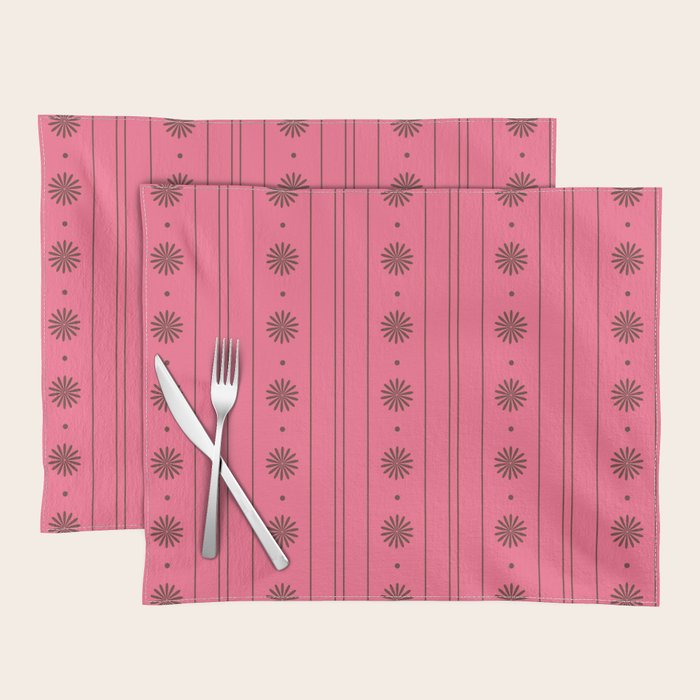 Daisy Stripes Eclectic Cottage Pattern Pink and Brown Placemat Gallery Image 1
