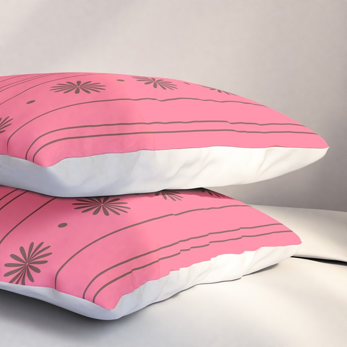 Daisy Stripes Eclectic Cottage Pattern Pink and Brown Pillow Sham Gallery Image 3