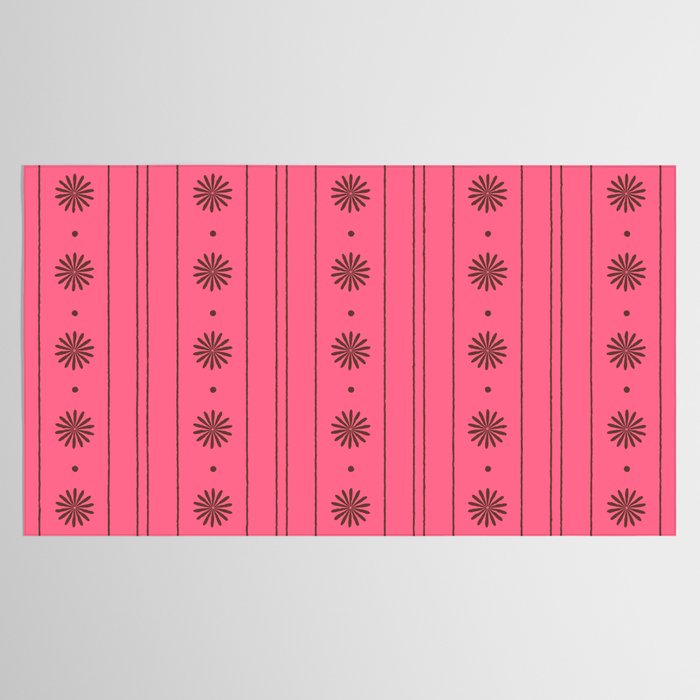 Daisy Stripes Eclectic Cottage Pattern Pink and Brown Tablecloth Gallery Image 2