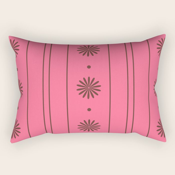 Daisy Stripes Eclectic Cottage Pattern Pink and Brown Rectangular Pillow Gallery Image 2