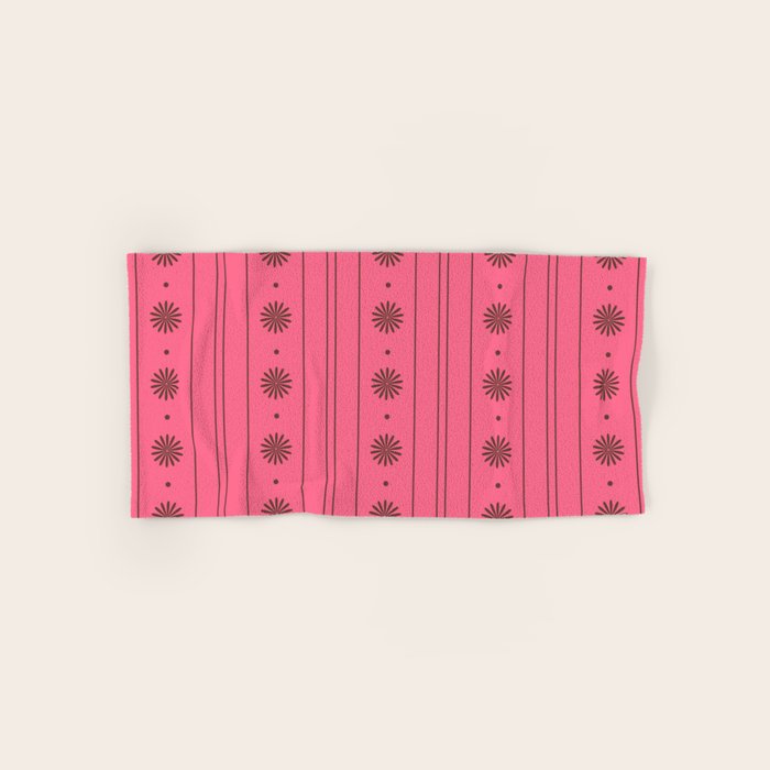 Daisy Stripes Eclectic Cottage Pattern Pink and Brown Bath Towel Gallery Image 1