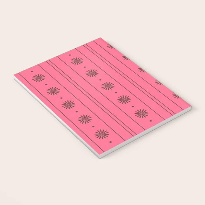 Daisy Stripes Eclectic Cottage Pattern Pink and Brown Notebook Gallery Image 3