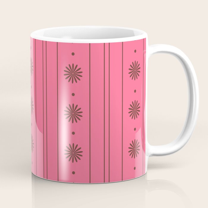 Daisy Stripes Eclectic Cottage Pattern Pink and Brown Coffee Mug Gallery Image 1
