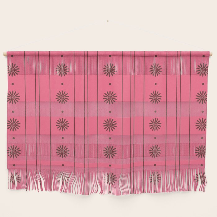 Daisy Stripes Eclectic Cottage Pattern Pink and Brown Wall Hanging Gallery Image 1