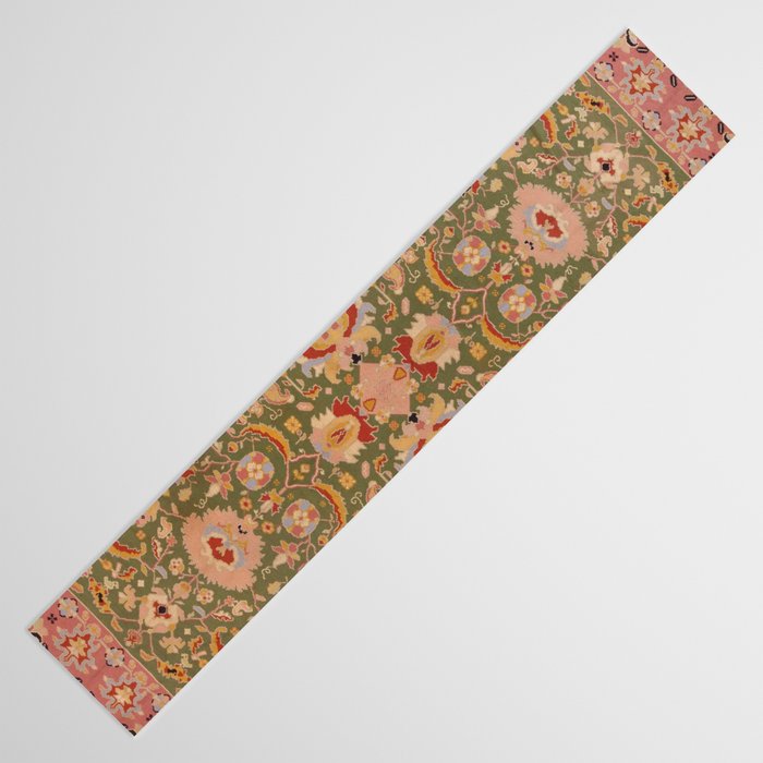 Antique Portuguese Needlepoint Rose Green Pattern Table Runner Gallery Image 3