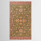 Antique Portuguese Needlepoint Rose Green Pattern Tablecloth Gallery Image 2