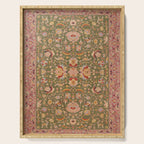 Antique Portuguese Needlepoint Rose Green Pattern Serving Tray Gallery Image 1