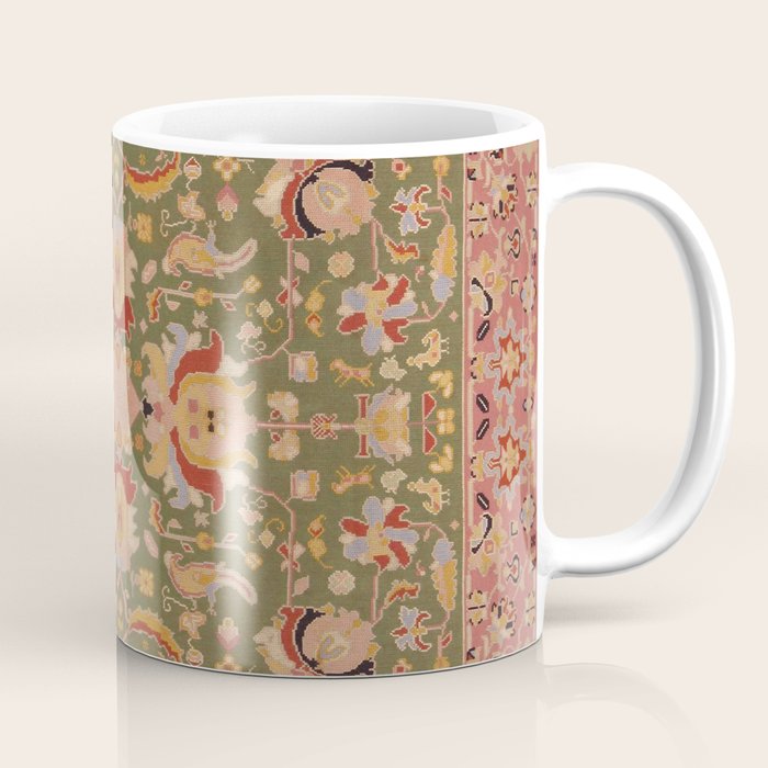 Antique Portuguese Needlepoint Rose Green Pattern Coffee Mug Gallery Image 1