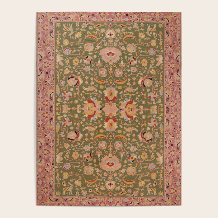 Antique Portuguese Needlepoint Rose Green Pattern Poster Gallery Image 4