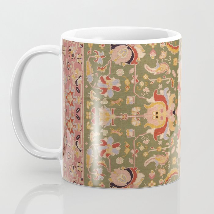 Antique Portuguese Needlepoint Rose Green Pattern Coffee Mug Gallery Image 3