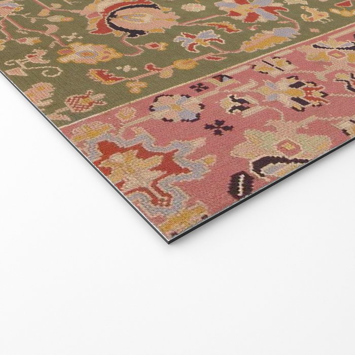 Antique Portuguese Needlepoint Rose Green Pattern Welcome Mat Gallery Image 2