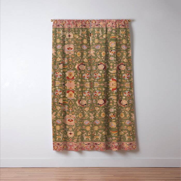 Antique Portuguese Needlepoint Rose Green Pattern Window Curtain Gallery Image 3