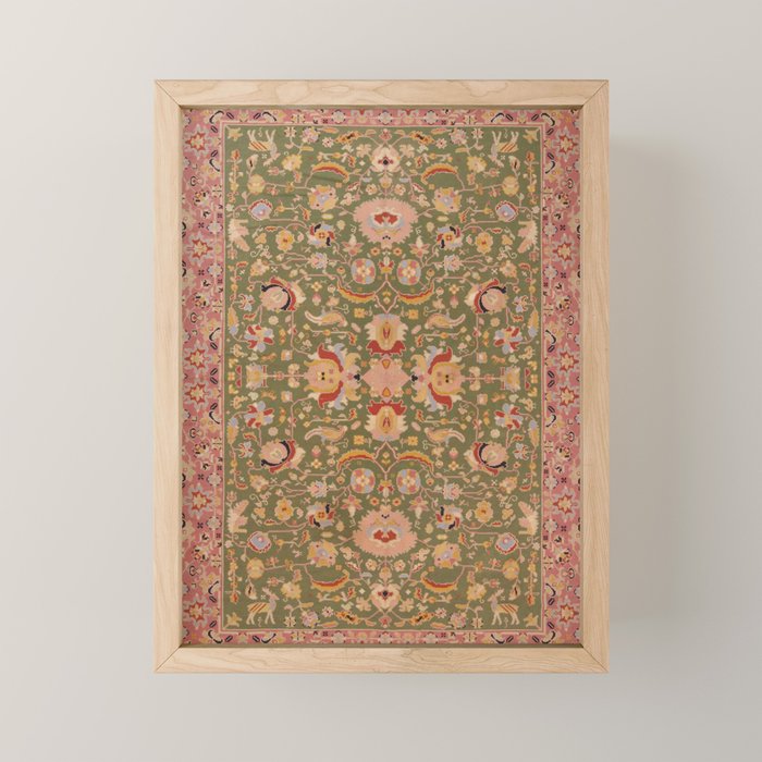 Antique Portuguese Needlepoint Rose Green Pattern Mini Art Print Gallery Image 1