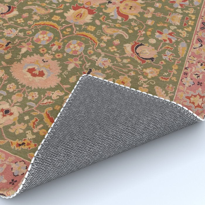 Antique Portuguese Needlepoint Rose Green Pattern Rug Gallery Image 4