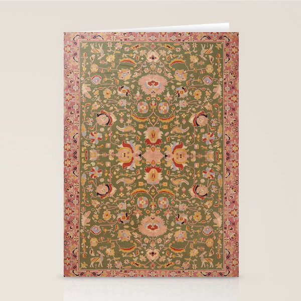 Antique Portuguese Needlepoint Rose Green Pattern Stationery Card Gallery Image 1