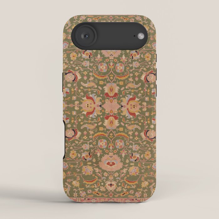 Antique Portuguese Needlepoint Rose Green Pattern iPhone Case Gallery Image 2