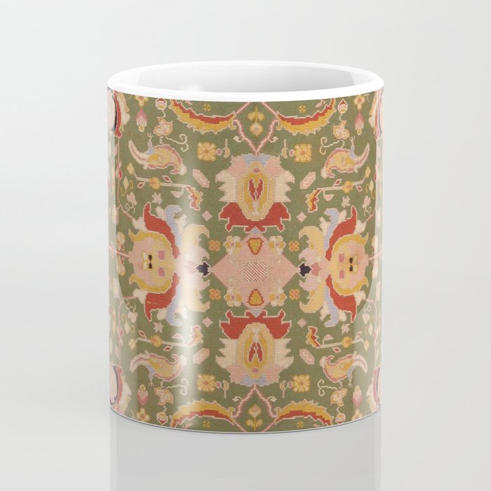 Antique Portuguese Needlepoint Rose Green Pattern Coffee Mug Gallery Image 4