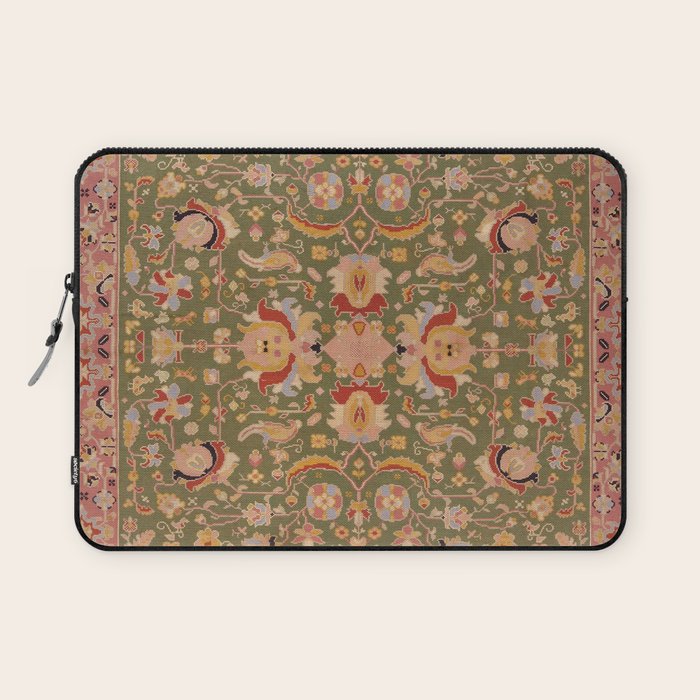 Antique Portuguese Needlepoint Rose Green Pattern Laptop Sleeve Gallery Image 1