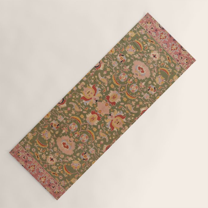Antique Portuguese Needlepoint Rose Green Pattern Yoga Mat Gallery Image 1