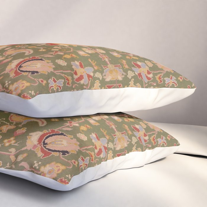 Antique Portuguese Needlepoint Rose Green Pattern Pillow Sham Gallery Image 3