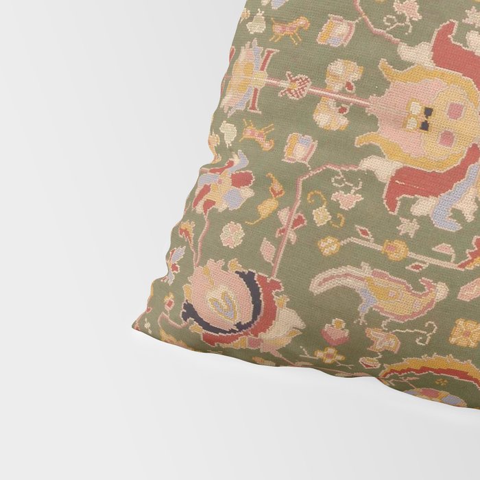 Antique Portuguese Needlepoint Rose Green Pattern Pillow Sham Gallery Image 4