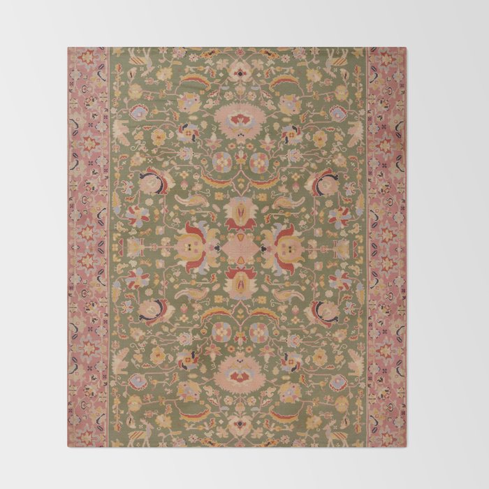 Antique Portuguese Needlepoint Rose Green Pattern Throw Blanket Gallery Image 2