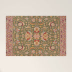 Antique Portuguese Needlepoint Rose Green Pattern Welcome Mat Gallery Image 1