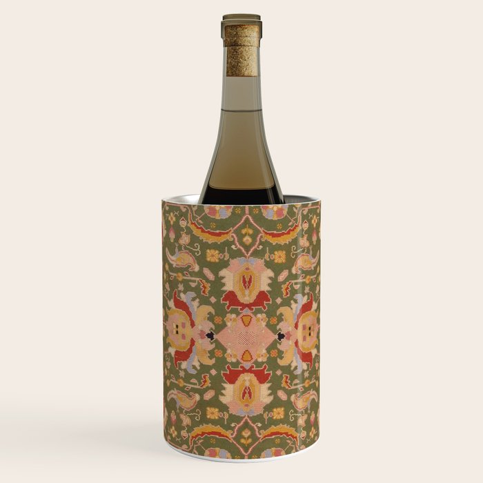 Antique Portuguese Needlepoint Rose Green Pattern Wine Chiller Gallery Image 1