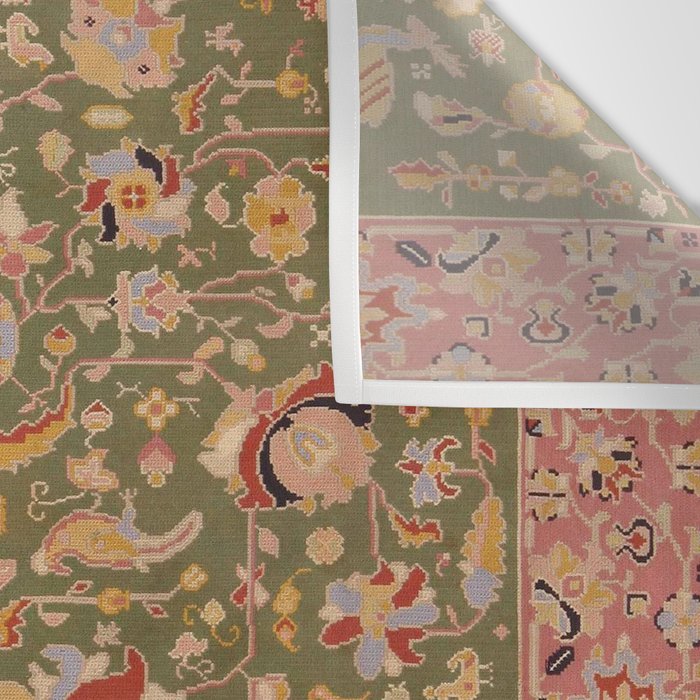 Antique Portuguese Needlepoint Rose Green Pattern Wall Tapestry Gallery Image 3