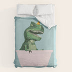 Playful T-Rex in Bathtub in Green Duvet Cover Gallery Image 6