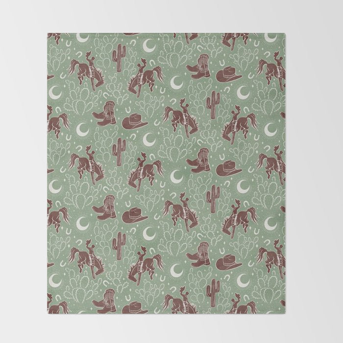 Cowboys and Cacti - sage Throw Blanket Gallery Image 2