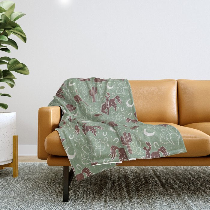 Cowboys and Cacti - sage Throw Blanket Gallery Image 1