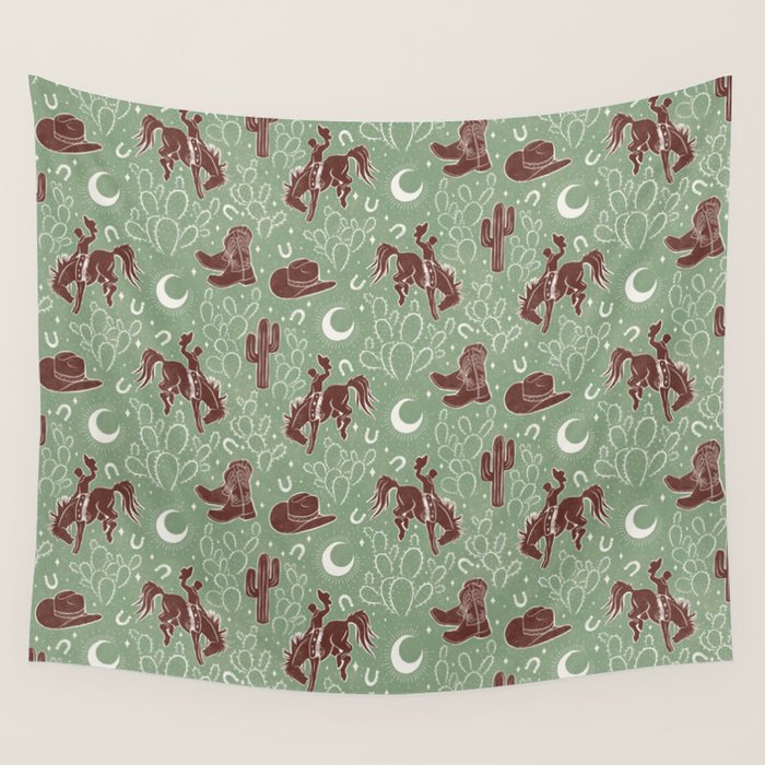 Cowboys and Cacti - sage Wall Tapestry Gallery Image 1