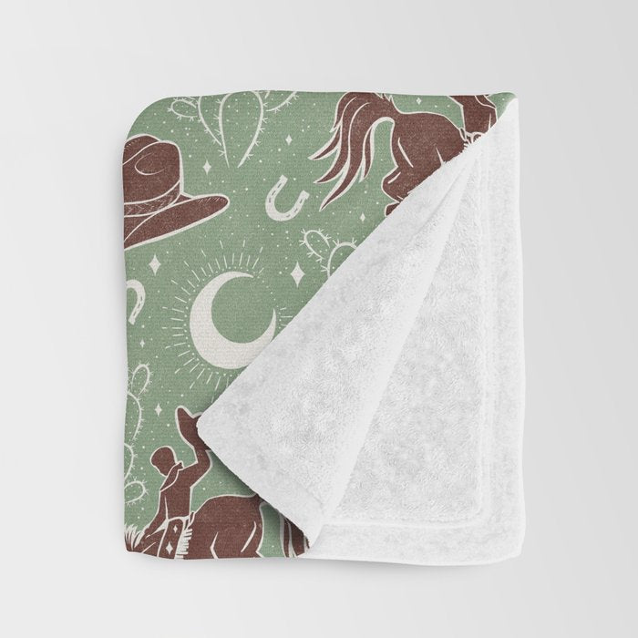 Cowboys and Cacti - sage Throw Blanket Gallery Image 3
