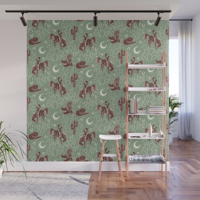 Cowboys and Cacti - sage Wall Mural Gallery Image 1