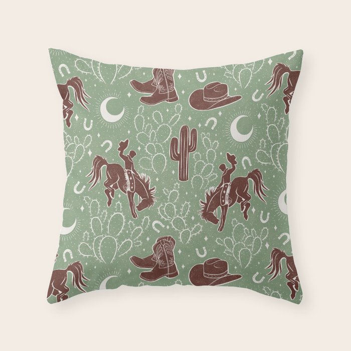 Cowboys and Cacti - sage Throw Pillow Gallery Image 6