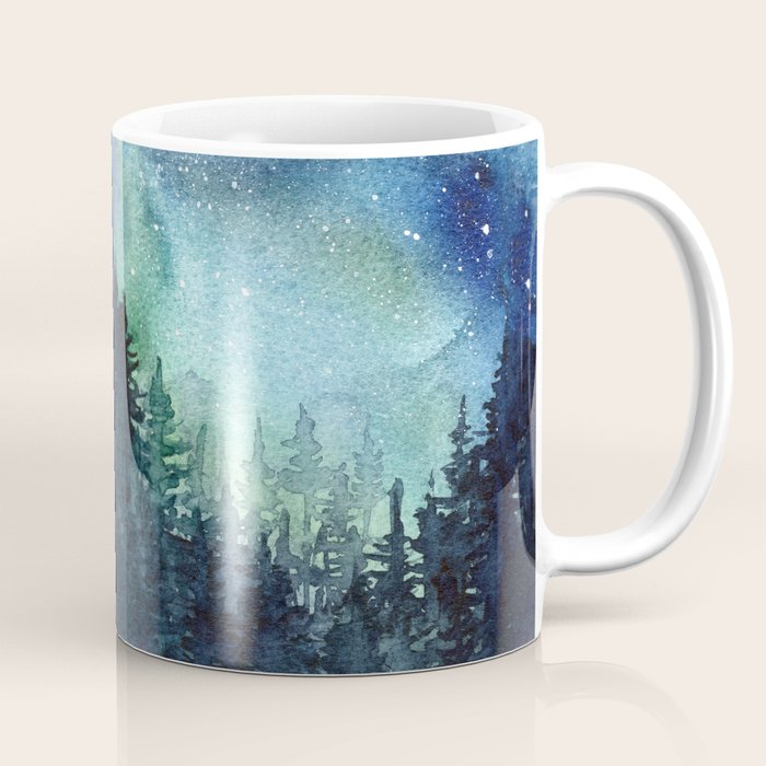 Galaxy Watercolor Aurora Borealis Painting Coffee Mug Gallery Image 1