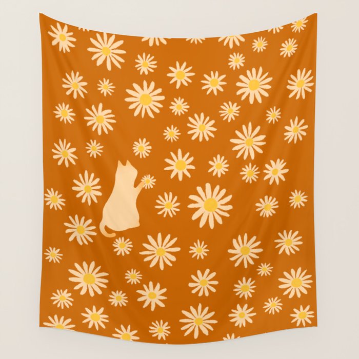 Hidden cat 44o Autumn flowers fall Wall Tapestry Gallery Image 4