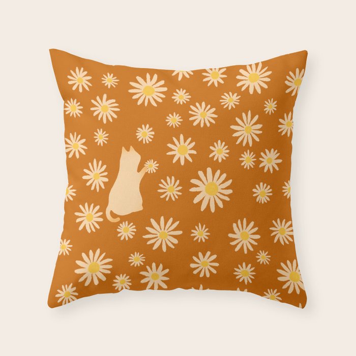 Hidden cat 44o Autumn flowers fall Throw Pillow Gallery Image 1