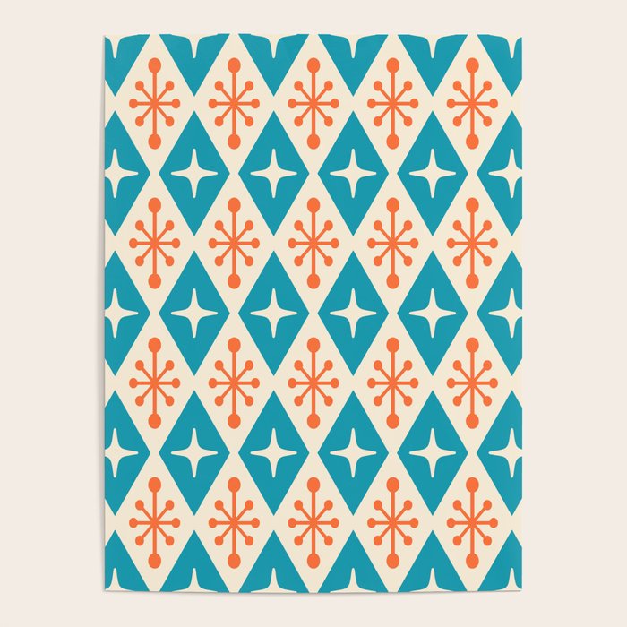 Mid Century Modern Atomic Age Googie Pattern 107 Turquoise and Orange Poster Gallery Image 4