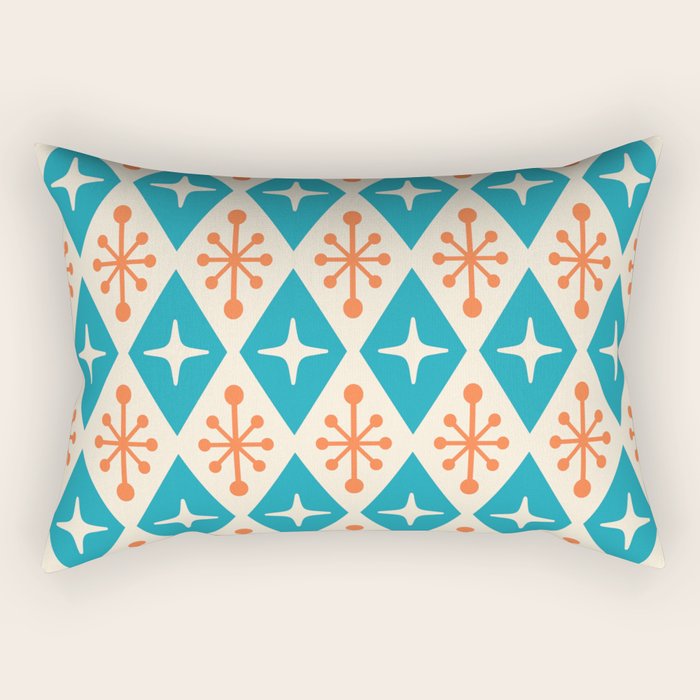 Mid Century Modern Atomic Age Googie Pattern 107 Turquoise and Orange Rectangular Pillow Gallery Image 2