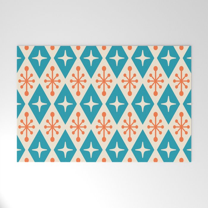 Mid Century Modern Atomic Age Googie Pattern 107 Turquoise and Orange Welcome Mat Gallery Image 1