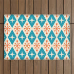 Mid Century Modern Atomic Age Googie Pattern 107 Turquoise and Orange Outdoor Rug Gallery Image 1