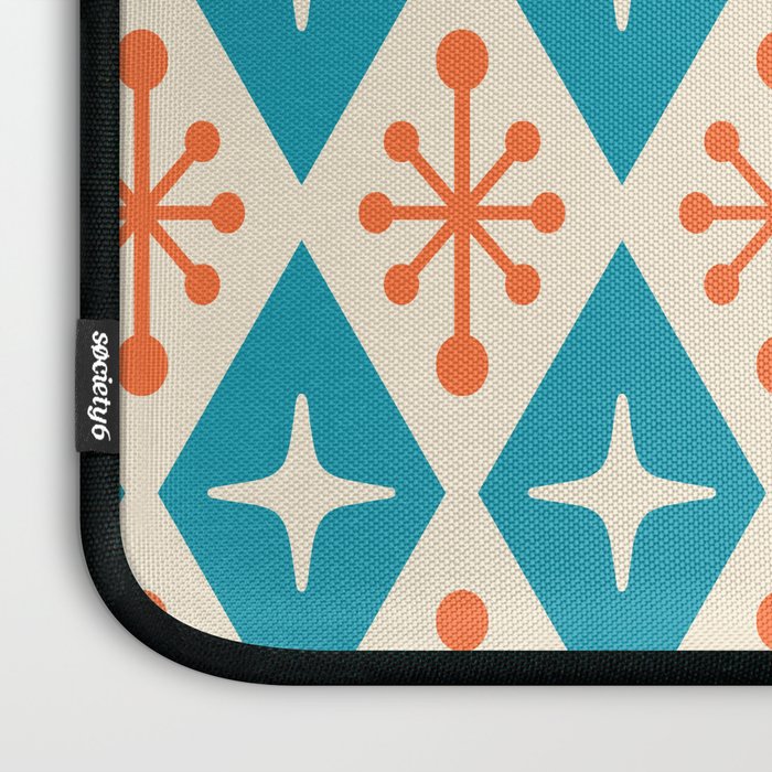 Mid Century Modern Atomic Age Googie Pattern 107 Turquoise and Orange Laptop Sleeve Gallery Image 3
