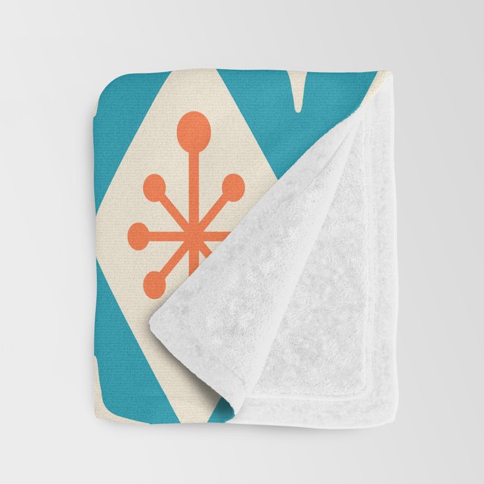 Mid Century Modern Atomic Age Googie Pattern 107 Turquoise and Orange Throw Blanket Gallery Image 3