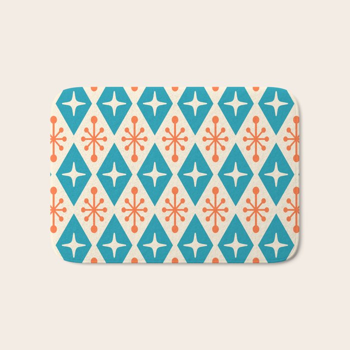 Mid Century Modern Atomic Age Googie Pattern 107 Turquoise and Orange Bath Mat Gallery Image 1